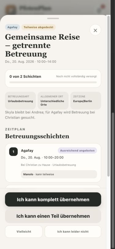 Pfotenplan Terminansicht mit Betreuungsangeboten
